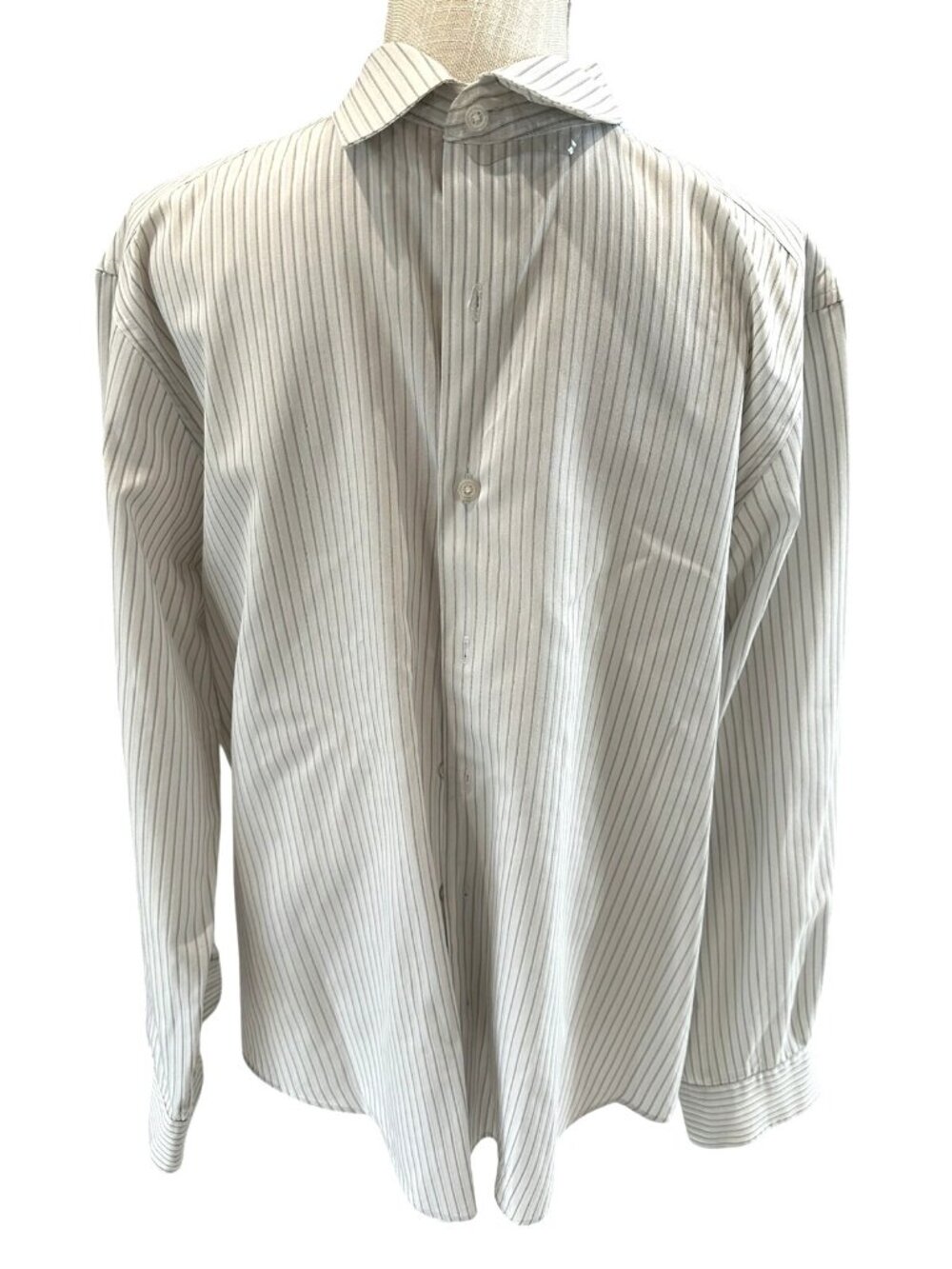 NWOT Alfani White/Gray Striped Mens Dress Shirt Fitted Stretch 16.5 34/35 L